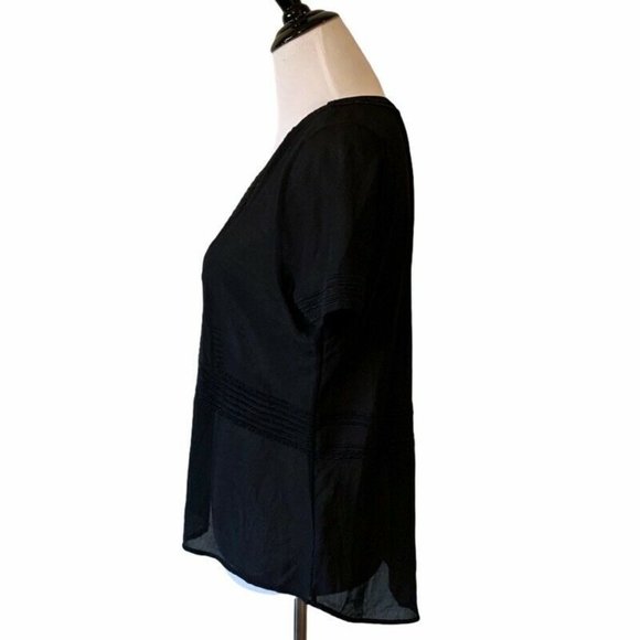 Renee C Womens Blouse Black Textured Short Sleeves - Picture 4 of 6